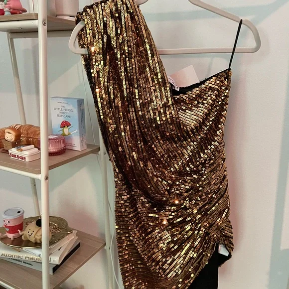 Gold Sequin One-Shoulder Dress - Picture 1 of 4